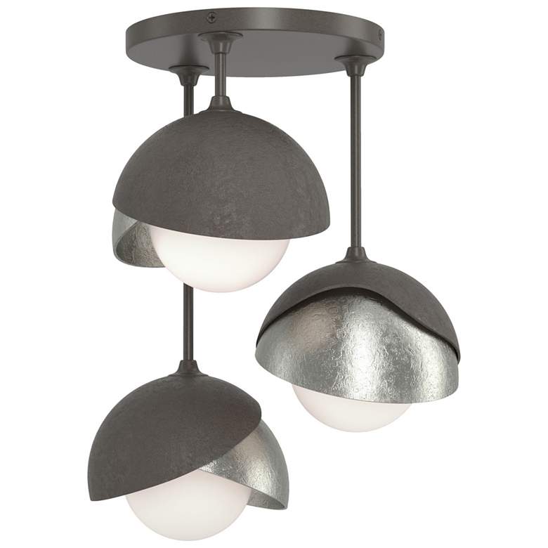 Image 1 Brooklyn 3-Light Double Shade Semi-Flush - Dark Smoke - Sterling - Opal