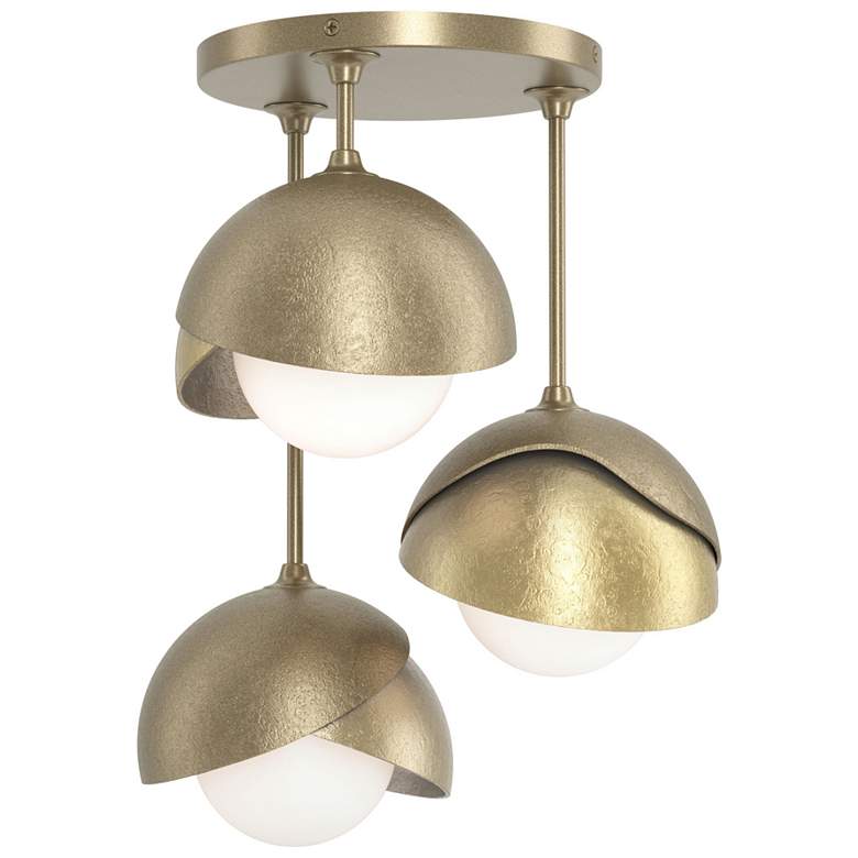 Image 1 Brooklyn 3-Light Double Shade Semi-Flush - Gold - Brass - Opal Glass