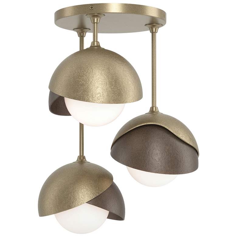 Image 1 Brooklyn 3-Light Double Shade Semi-Flush - Gold - Bronze - Opal Glass