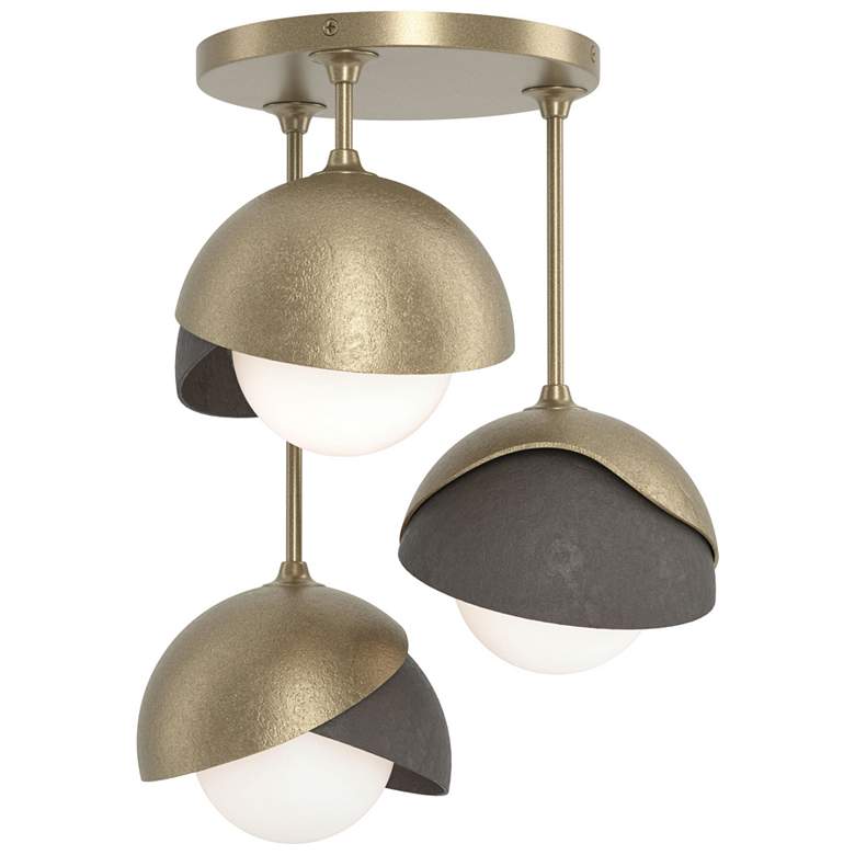 Image 1 Brooklyn 3-Light Double Shade Semi-Flush - Gold - Dark Smoke - Opal Glass