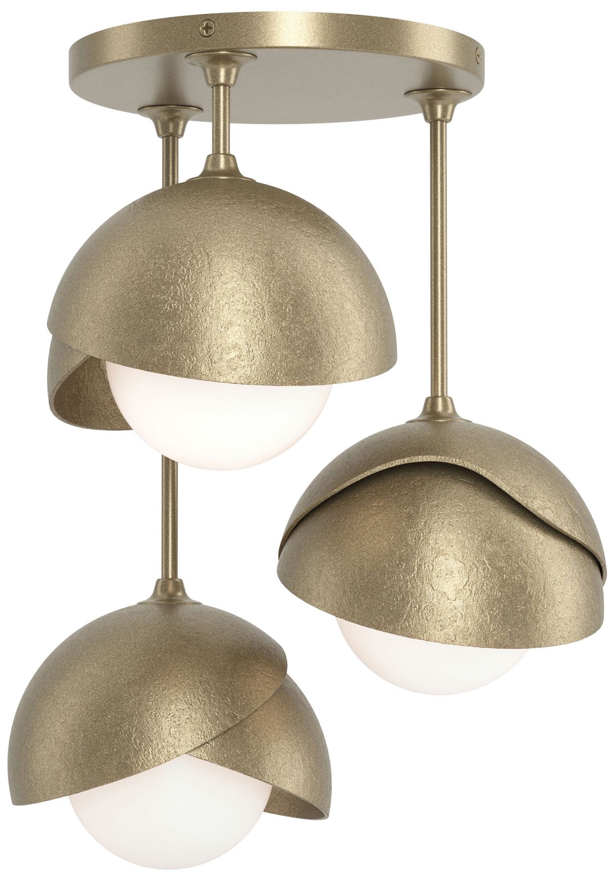 Brooklyn 3-Light Double Shade Semi-Flush Gold Gold Opal Glass Made to Order