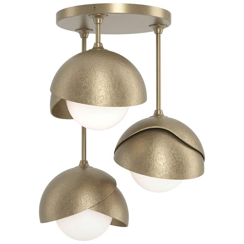 Image 1 Brooklyn 3-Light Double Shade Semi-Flush - Gold - Gold - Opal Glass