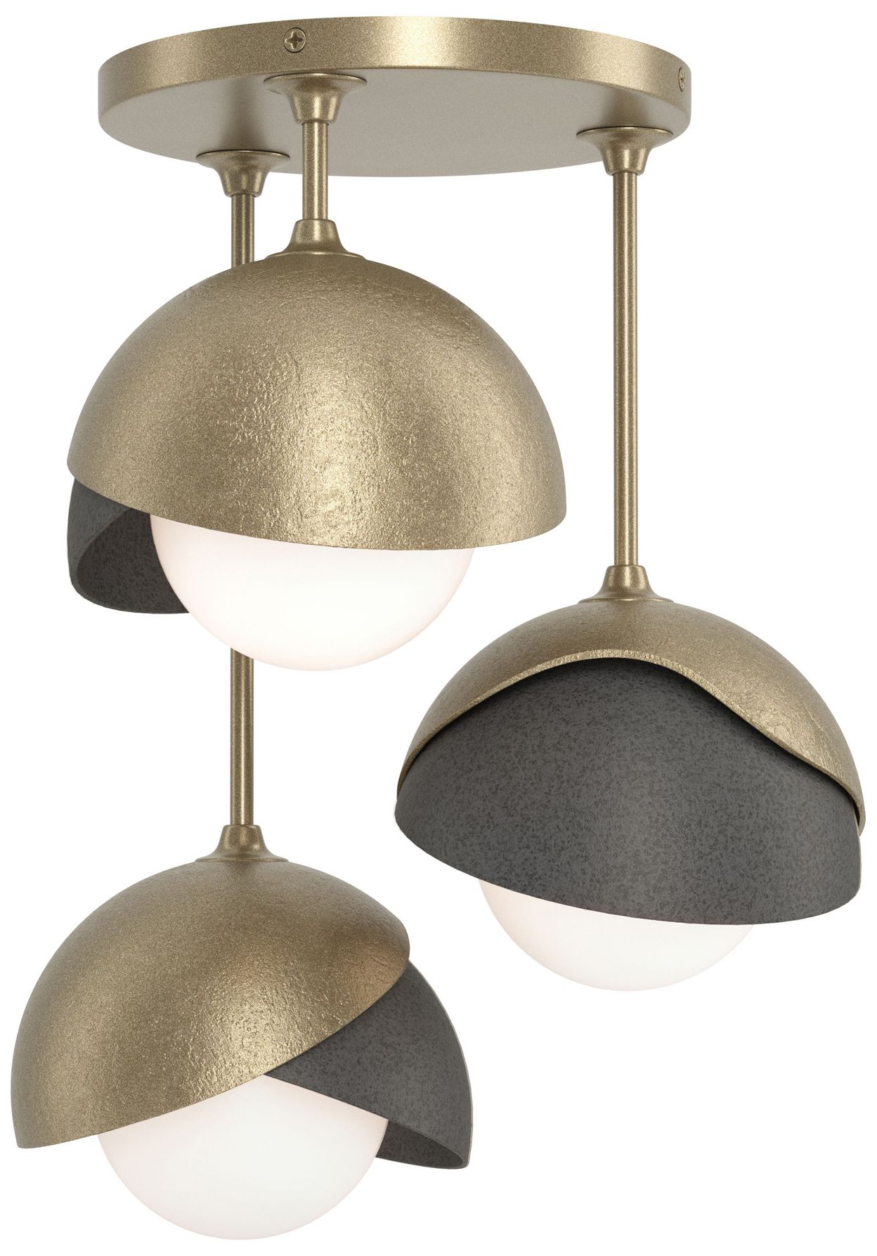 Brooklyn 3-Light Double Shade Semi-Flush Gold Iron Opal Glass Made to Order