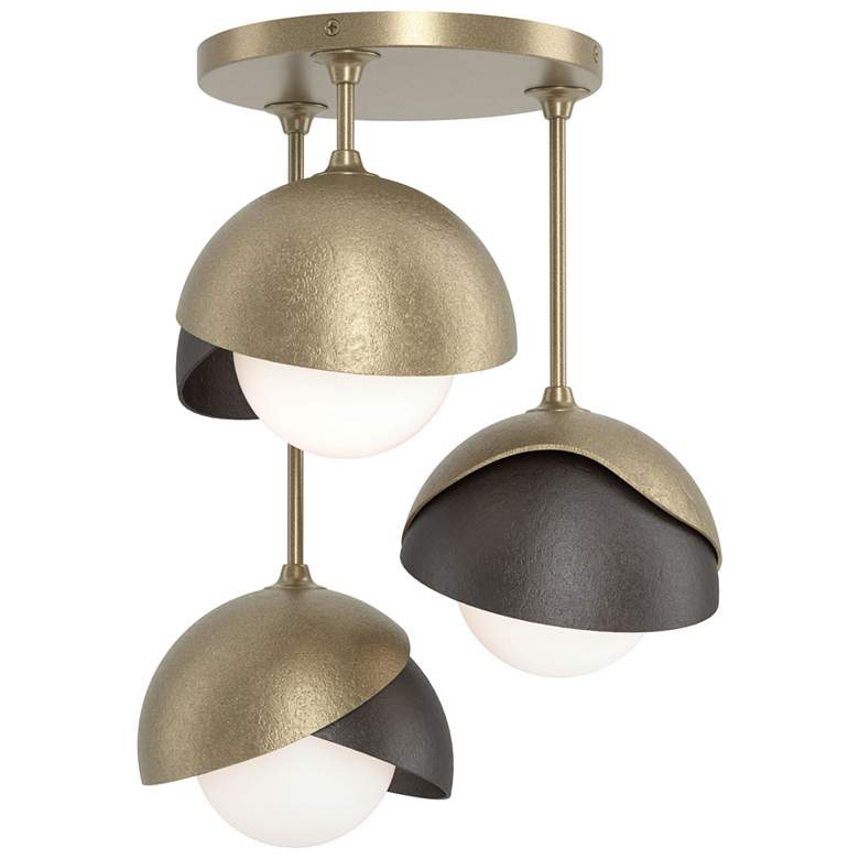 Image 1 Brooklyn 3-Light Double Shade Semi-Flush - Gold - Oil Rubbed Bronze - Opal