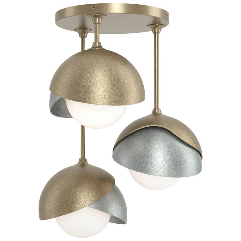 Image 1 Brooklyn 3-Light Double Shade Semi-Flush - Gold - Platinum - Opal Glass