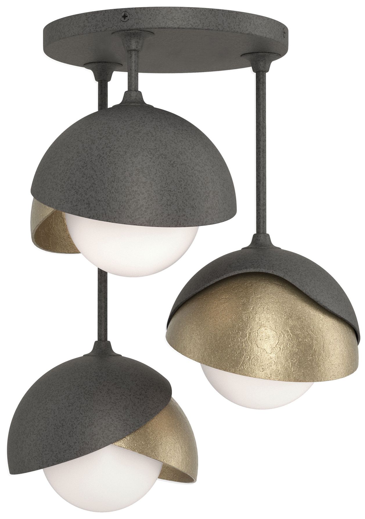 Brooklyn 3-Light Double Shade Semi-Flush Iron Gold Opal Glass Made to Order