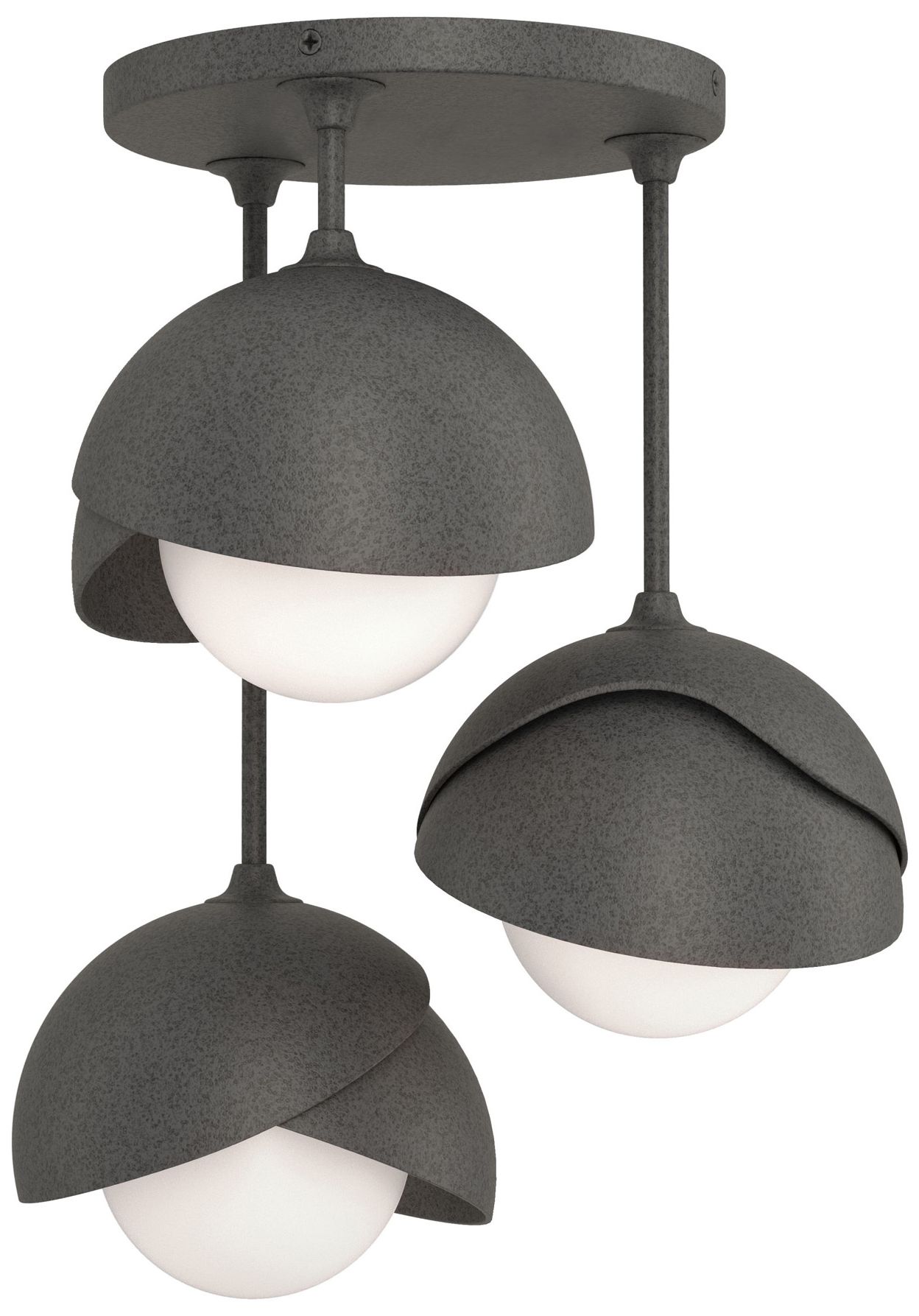 Brooklyn 3-Light Double Shade Semi-Flush Iron Iron Opal Glass Made to Order