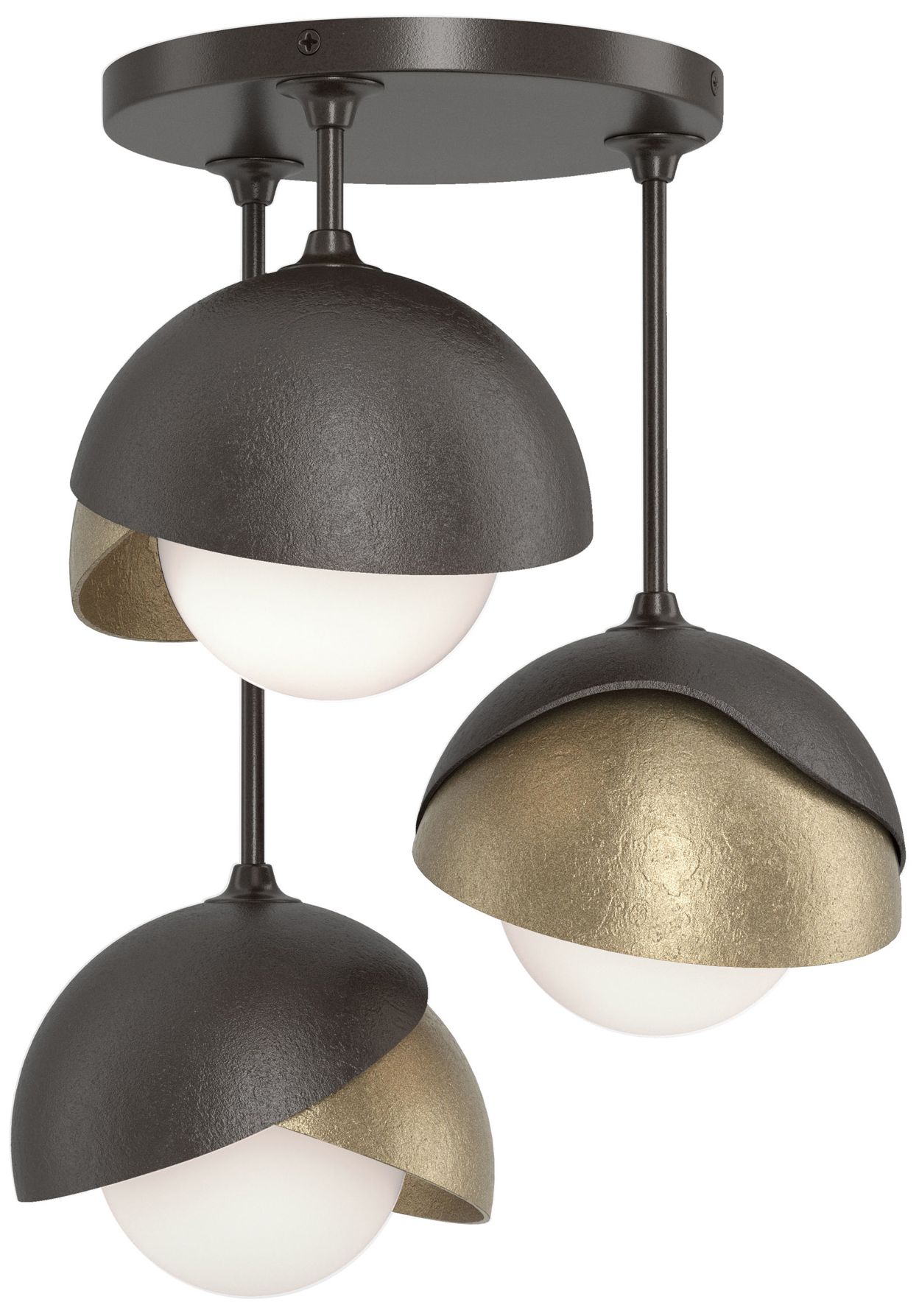 Brooklyn 3-Light Double Shade Semi-Flush - Oil Rubbed Bronze - Gold - Opal