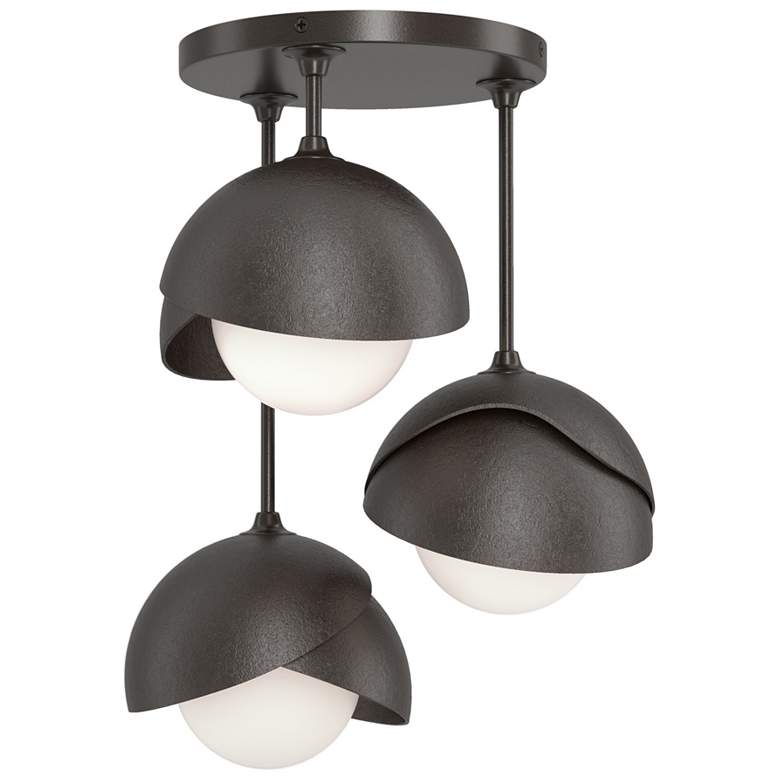 Image 1 Brooklyn 3-Light Double Shade Semi-Flush - Oil Rubbed Bronze - Opal Glass