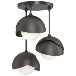 Brooklyn 3-Light Double Shade Semi-Flush - Oil Rubbed Bronze - Opal Glass