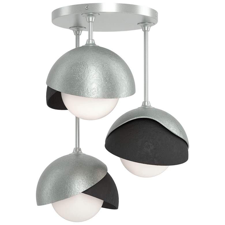 Image 1 Brooklyn 3-Light Double Shade Semi-Flush - Platinum - Black - Opal Glass