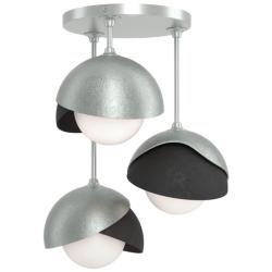 Brooklyn 3-Light Double Shade Semi-Flush - Platinum - Black - Opal Glass