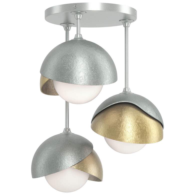 Image 1 Brooklyn 3-Light Double Shade Semi-Flush - Platinum - Brass - Opal Glass