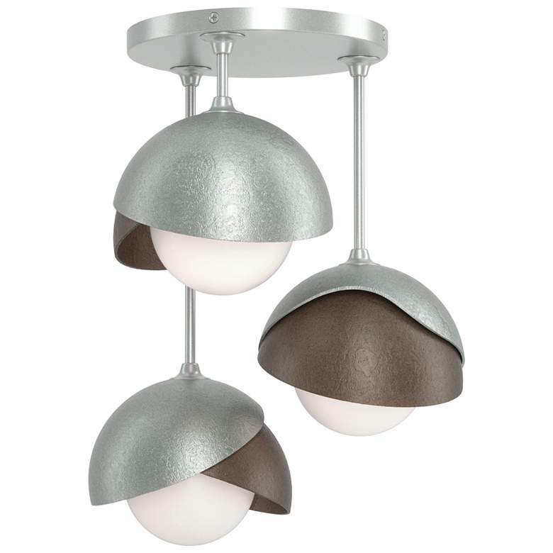 Image 1 Brooklyn 3-Light Double Shade Semi-Flush - Platinum - Bronze - Opal Glass