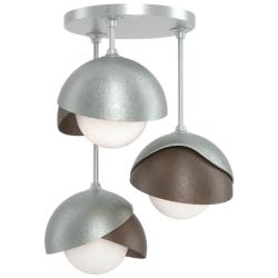 Brooklyn 3-Light Double Shade Semi-Flush - Platinum - Bronze - Opal Glass