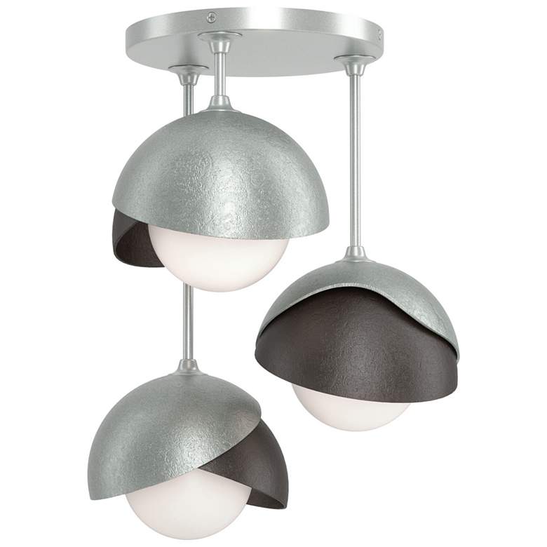 Image 1 Brooklyn 3-Light Double Shade Semi-Flush - Platinum - Bronze - Opal Glass