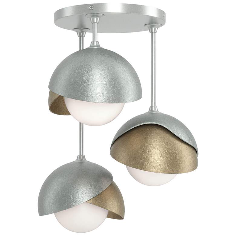 Image 1 Brooklyn 3-Light Double Shade Semi-Flush - Platinum - Gold - Opal Glass