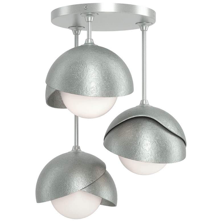 Image 1 Brooklyn 3-Light Double Shade Semi-Flush - Platinum - Platinum - Opal Glass