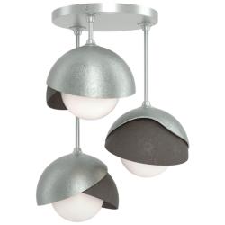 Brooklyn 3-Light Double Shade Semi-Flush - Platinum - Smoke - Opal Glass