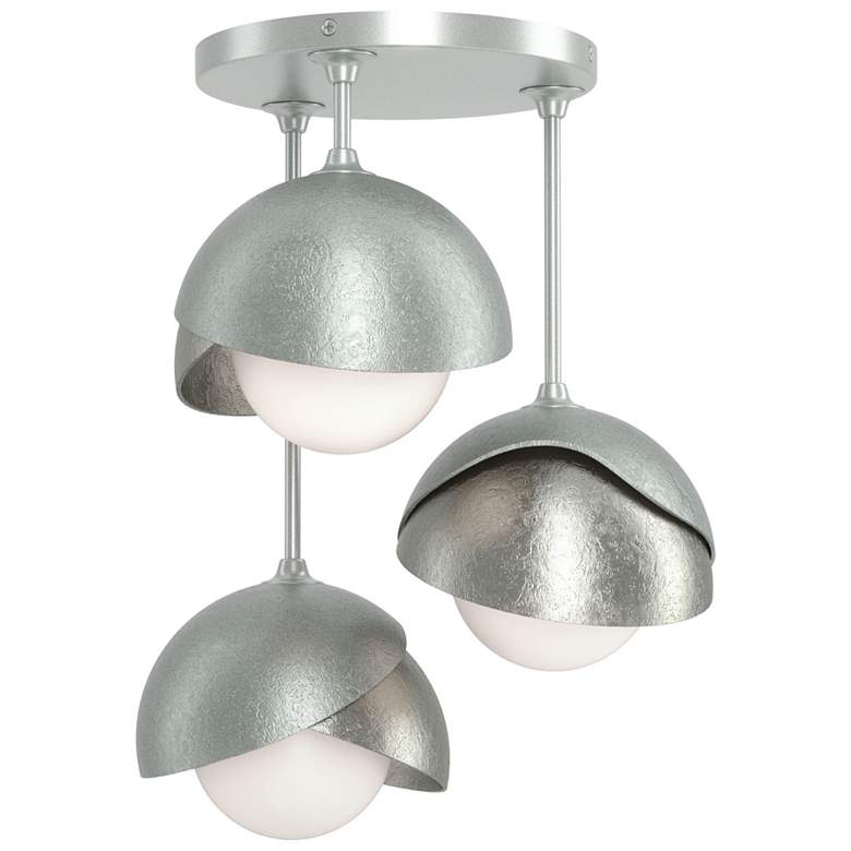 Image 1 Brooklyn 3-Light Double Shade Semi-Flush - Platinum - Sterling - Opal Glass