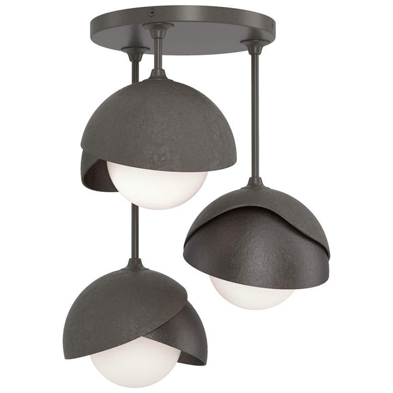 Image 1 Brooklyn 3-Light Double Shade Semi-Flush - Smoke - Oil Rubbed Bronze - Opal