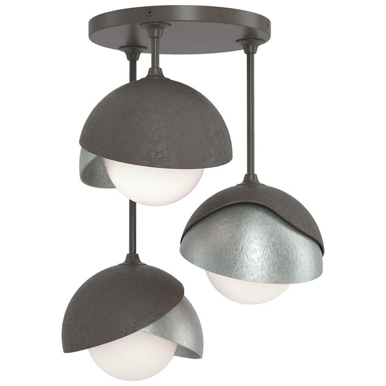 Image 1 Brooklyn 3-Light Double Shade Semi-Flush - Smoke - Platinum - Opal Glass