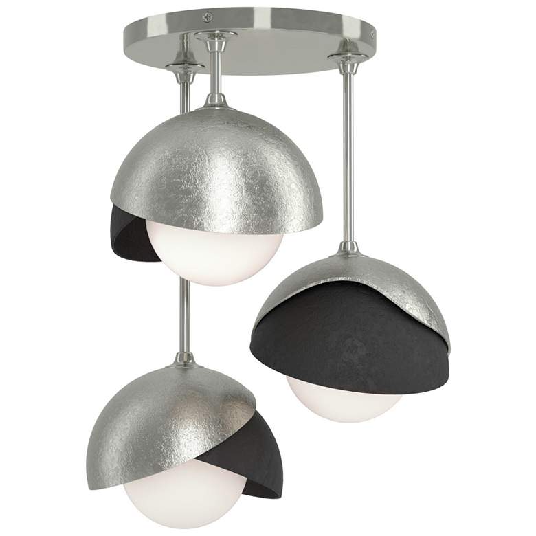 Image 1 Brooklyn 3-Light Double Shade Semi-Flush - Sterling - Black - Opal Glass