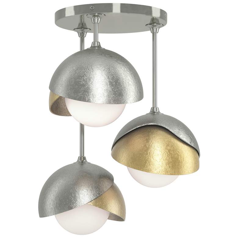 Image 1 Brooklyn 3-Light Double Shade Semi-Flush - Sterling - Brass - Opal Glass