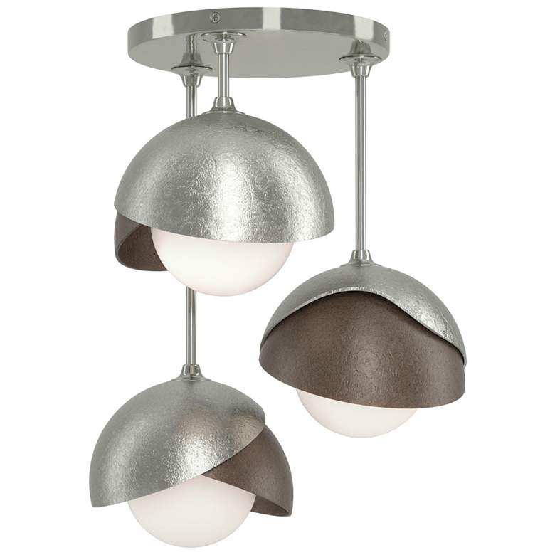 Image 1 Brooklyn 3-Light Double Shade Semi-Flush - Sterling - Bronze - Opal Glass