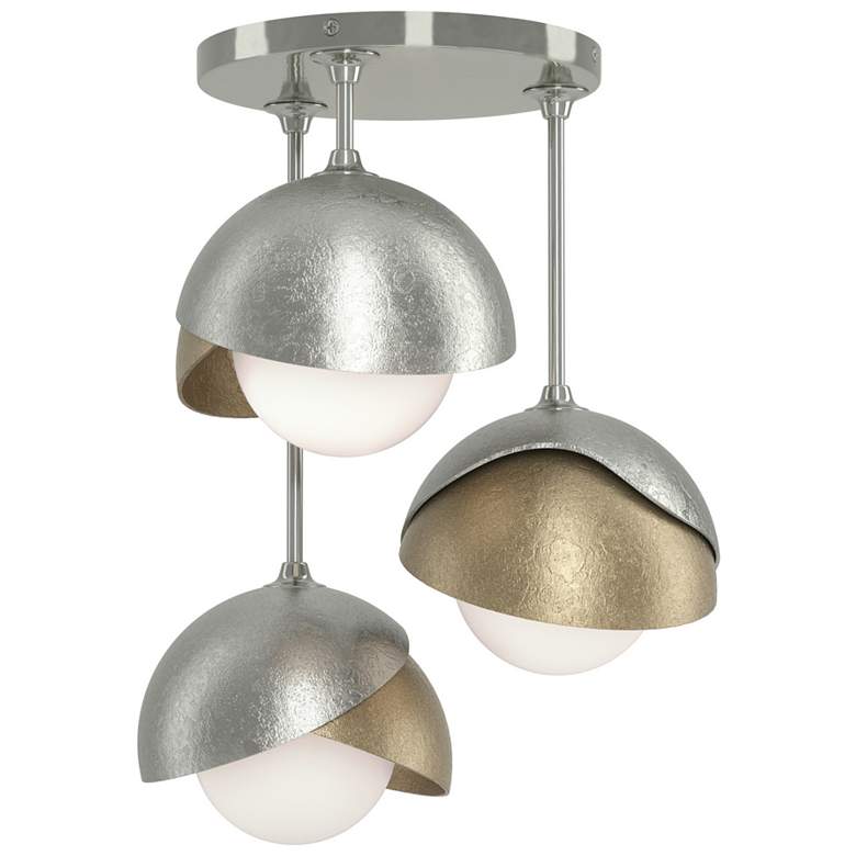 Image 1 Brooklyn 3-Light Double Shade Semi-Flush - Sterling - Gold - Opal Glass