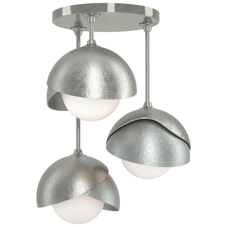 Image 1 Brooklyn 3-Light Double Shade Semi-Flush - Sterling - Platinum - Opal Glass