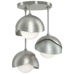 Brooklyn 3-Light Double Shade Semi-Flush - Sterling - Platinum - Opal Glass