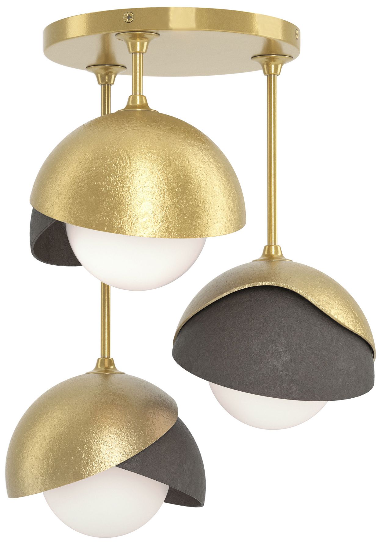 Brooklyn 3-Light Semi-Flush Brass Dark Smoke Opal Glass Made to Order