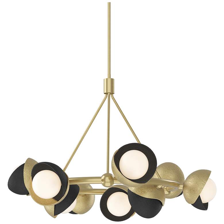 Image 1 Brooklyn 32"W 9-Light Black Accented Modern Brass Double Shade Ring Pe