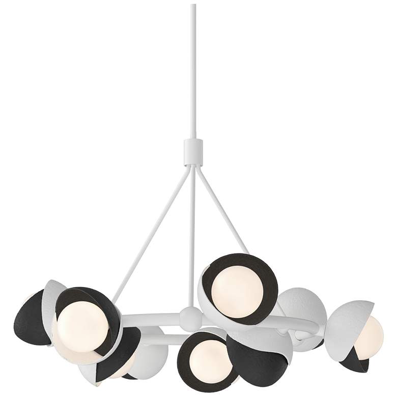 Image 1 Brooklyn 32"W 9-Light Black Accented White Double Shade Ring Pendant