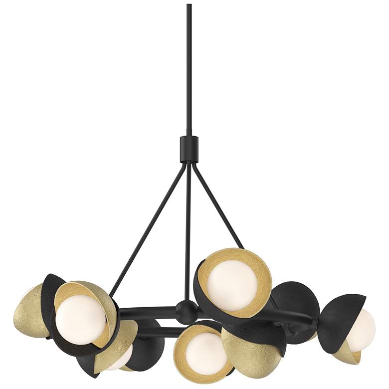 Image 1 Brooklyn 32"W 9-Light Brass Accented Black Double Shade Ring Pendant