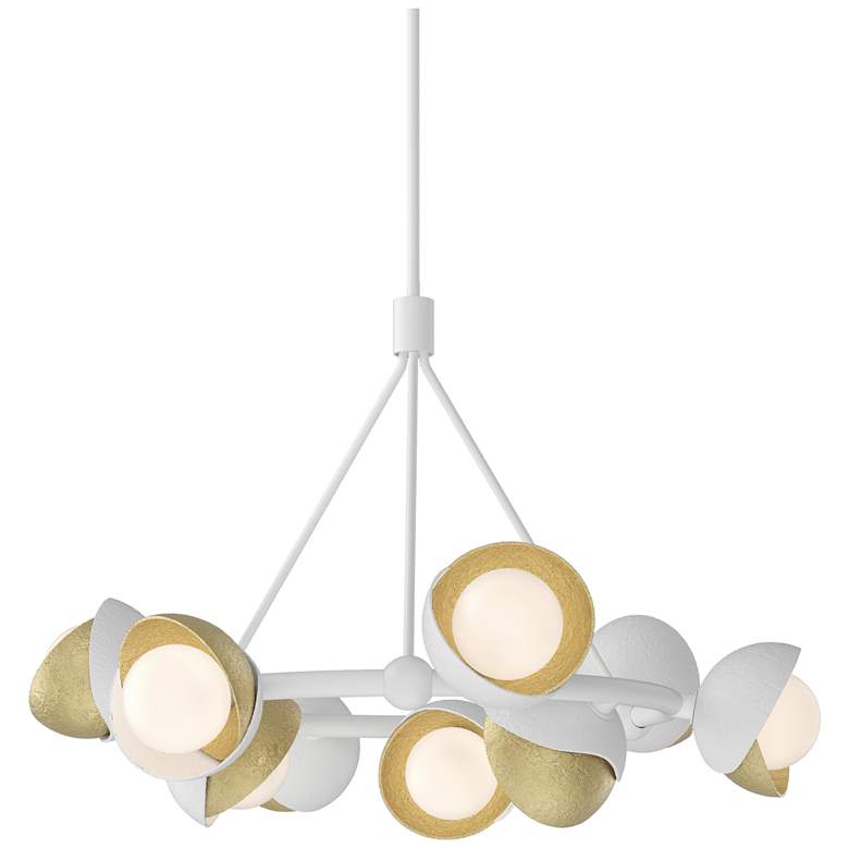 Image 1 Brooklyn 32"W 9-Light Brass Accented White Double Shade Ring Pendant