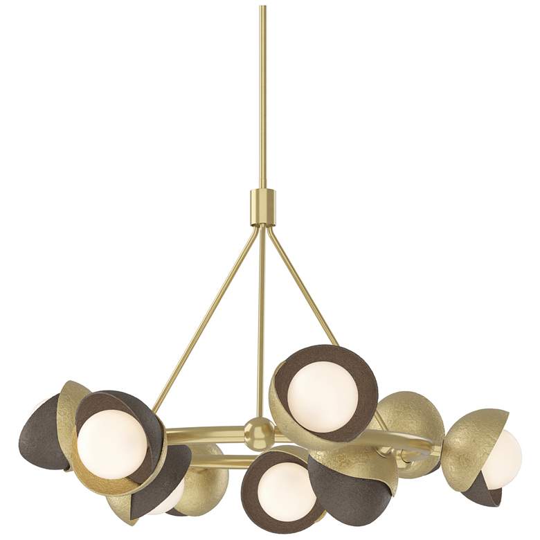 Image 1 Brooklyn 32"W 9-Light Bronze Accented Brass Double Shade Ring Pendant