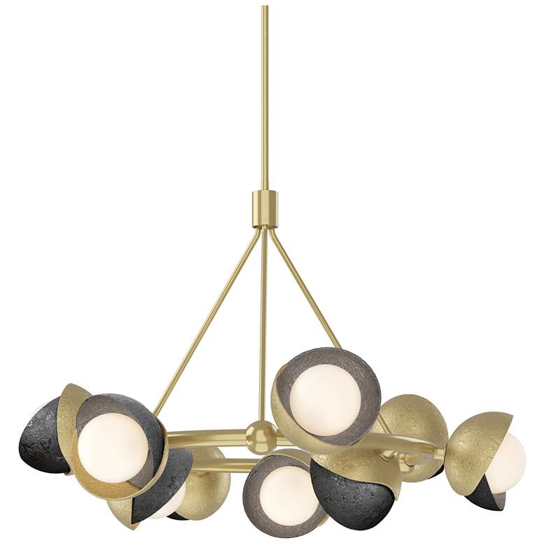 Image 1 Brooklyn 32"W 9-Light Ink Accented Modern Brass Double Shade Ring Pend
