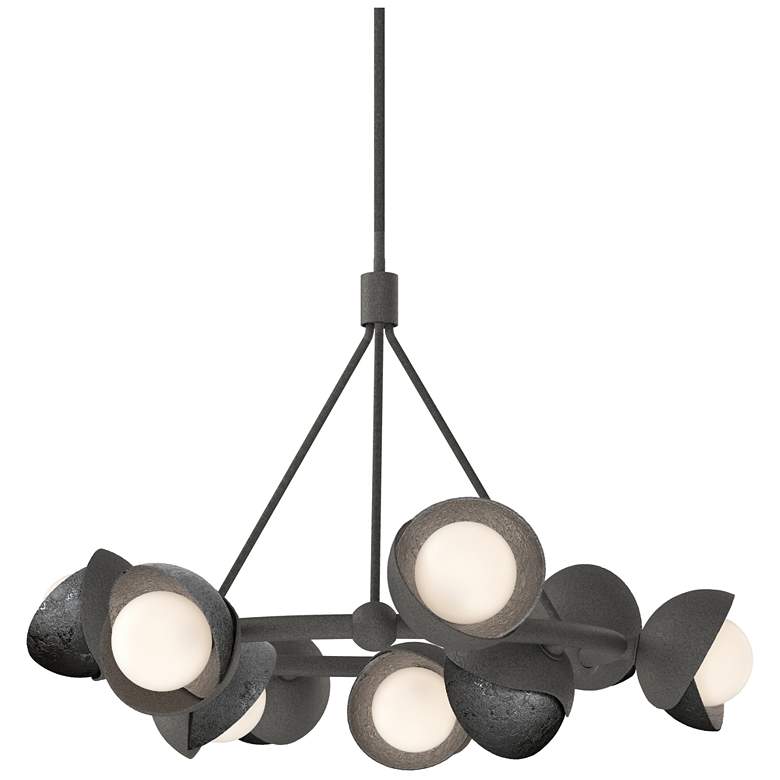 Image 1 Brooklyn 32"W 9-Light Ink Accented Natural Iron Double Shade Ring Pend