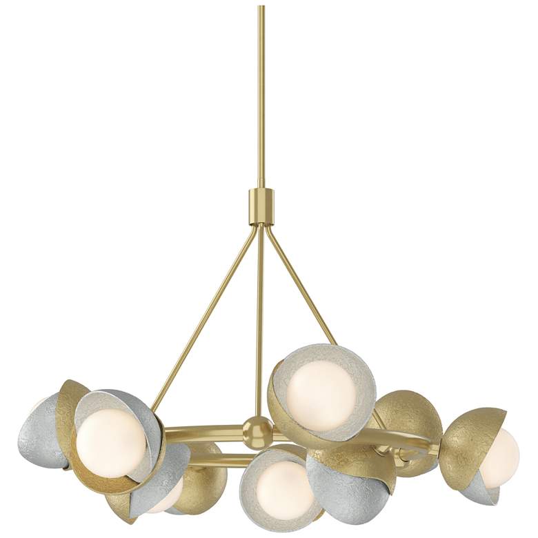 Image 1 Brooklyn 32"W 9-Light Platinum Accented Brass Double Shade Ring Pendan