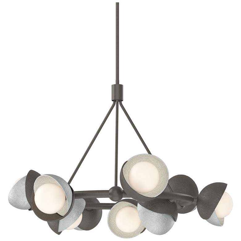 Image 1 Brooklyn 32"W 9-Light Platinum Accented Smoke Double Shade Ring Pendan