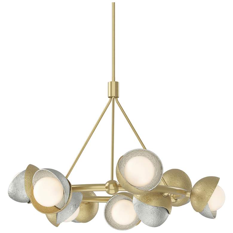Image 1 Brooklyn 32"W 9-Light Sterling Accented Brass Double Shade Ring Pendan