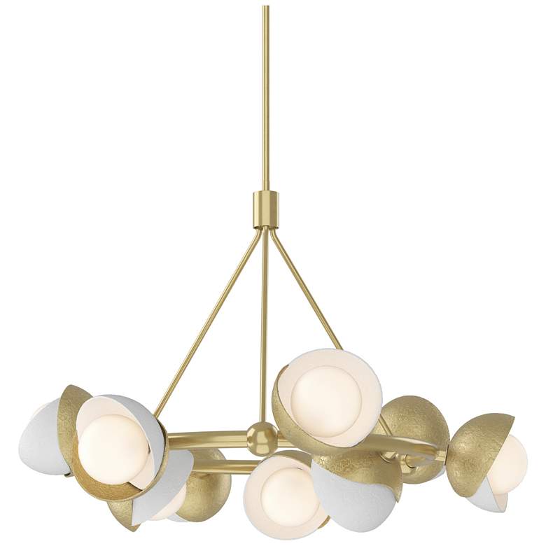 Image 1 Brooklyn 32 inchW 9-Light White Accented Modern Brass Double Shade Ring Pe