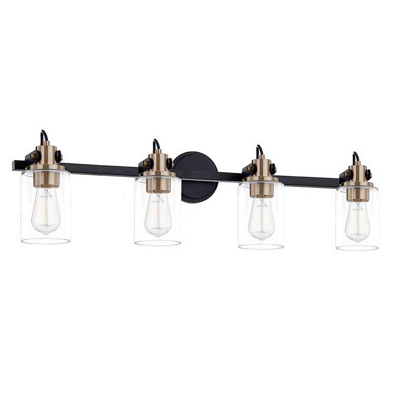 Image 2 Brooklyn 33 1/2" Wide Matte Black Brass 4-Light Bath Light more views