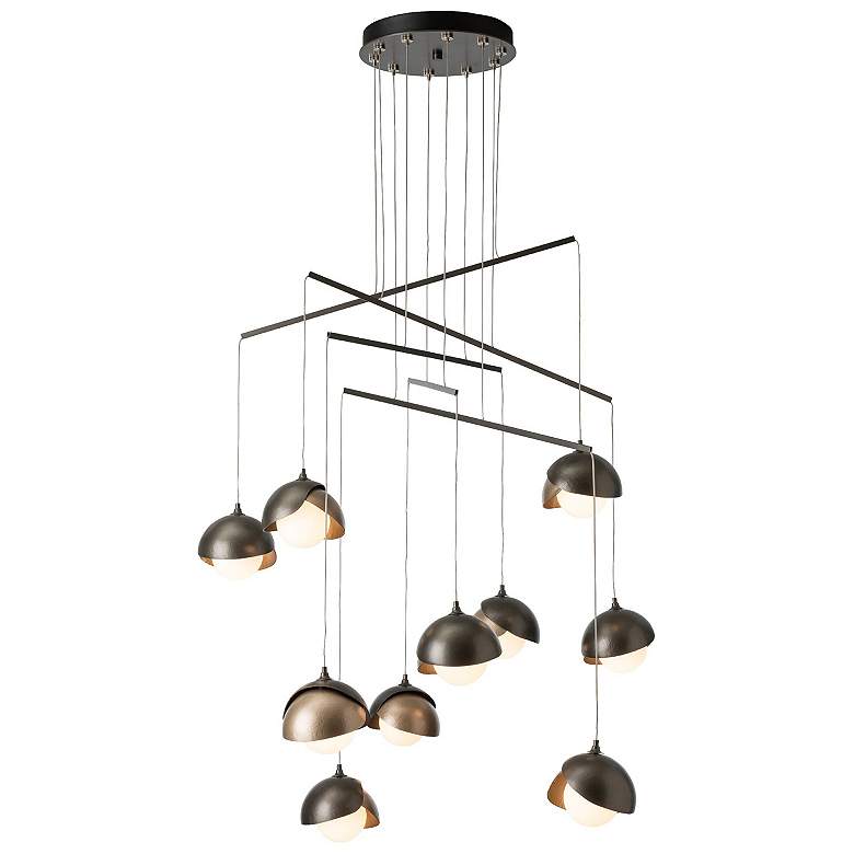 Image 1 Brooklyn 38"W 10-Light Dark Smoke And Gold Double Shade Mobile Pendant