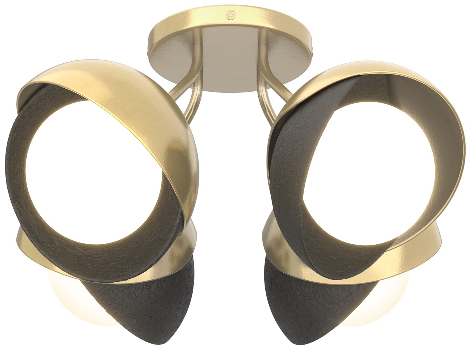 Brooklyn 4-Light Double Semi-Flush Brass Black Opal Glass Made to Order