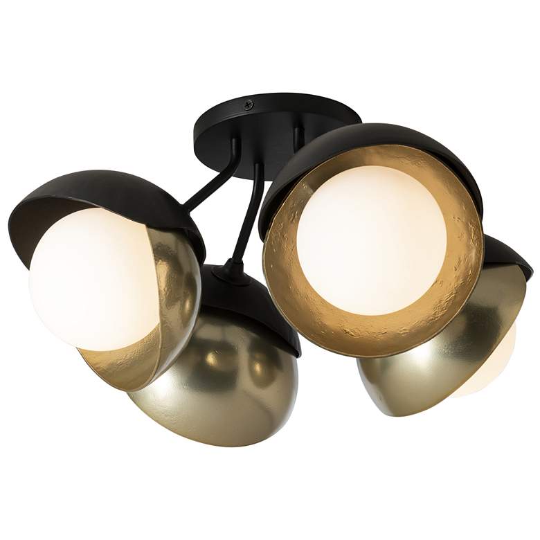 Image 1 Brooklyn 4-Light Double Shade - Black - Brass Accents - Opal Glass