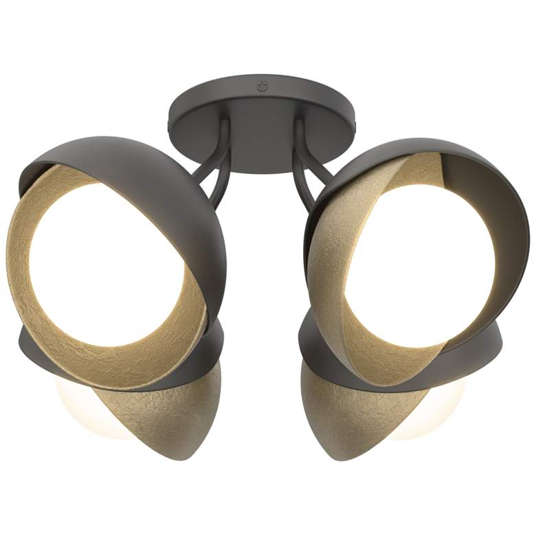 Image 1 Brooklyn 4-Light Double Shade Semi-Flush - Black - Gold - Opal Glass