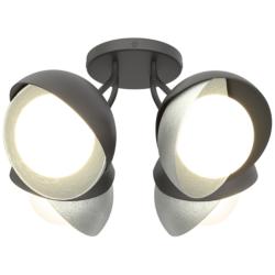 Brooklyn 4-Light Double Shade Semi-Flush - Black - Platinum - Opal Glass